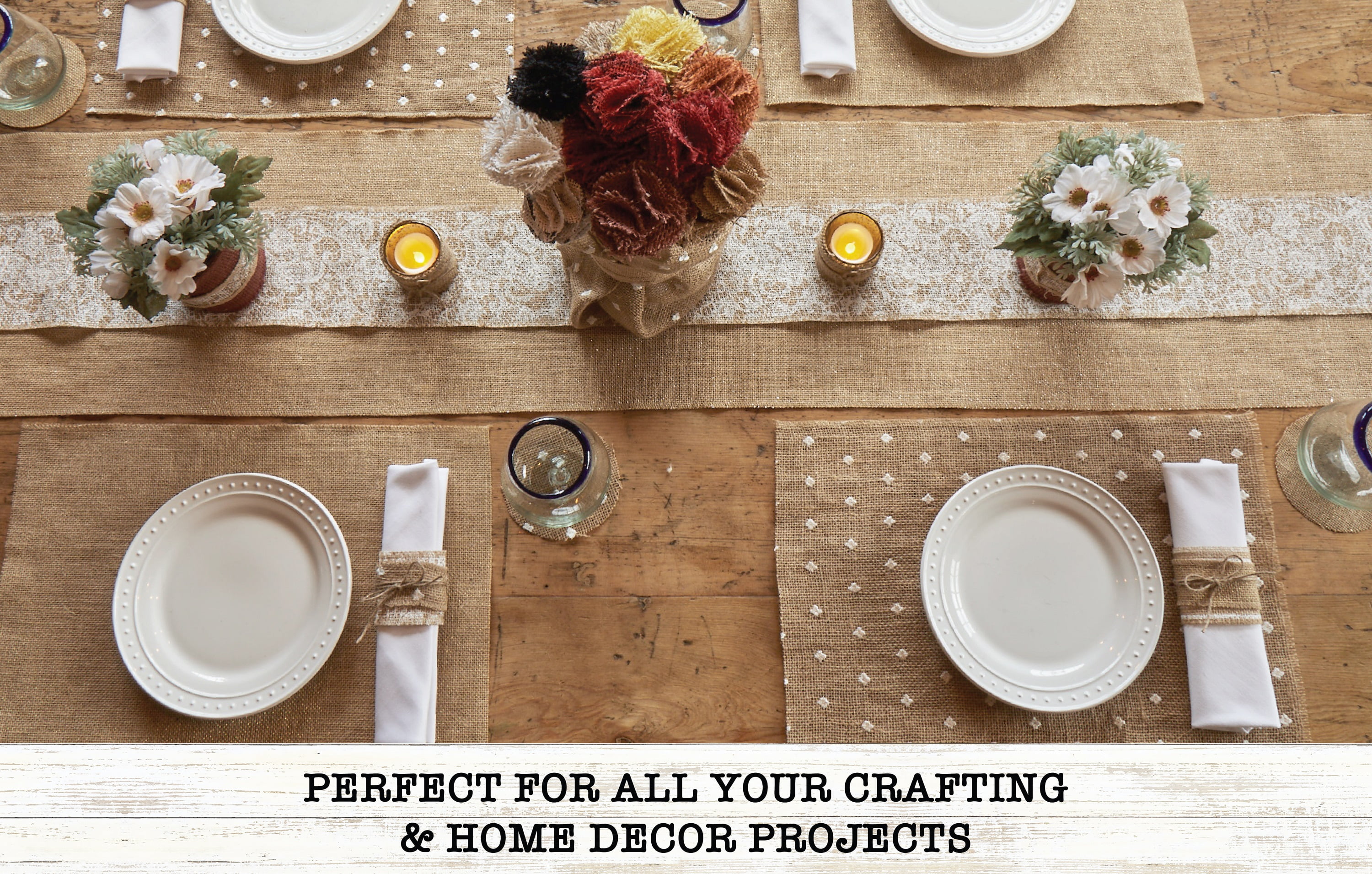 Love, Laugh, Craft Burlap Ribbon Set, 1.5"W x 3-Yds, Natural/White Stripe