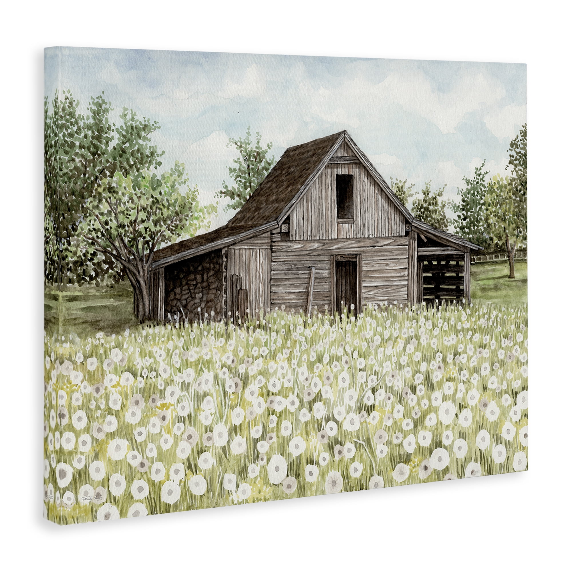 Stupell Industries White Poppy Farm Meadow Landscape & Nature Painting Wrapped Canvas Art Print Wall Art, 40 x 30