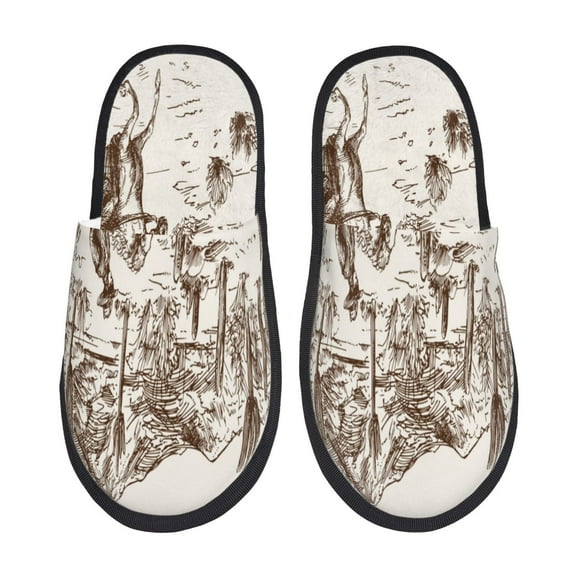 Balery Western Desert Cowboys3 Pantuflas de Casa de Felpa Silenciosas con Diseño Estampado, Zapatillas Cómodas Antideslizantes de Algodón para Interior-Large