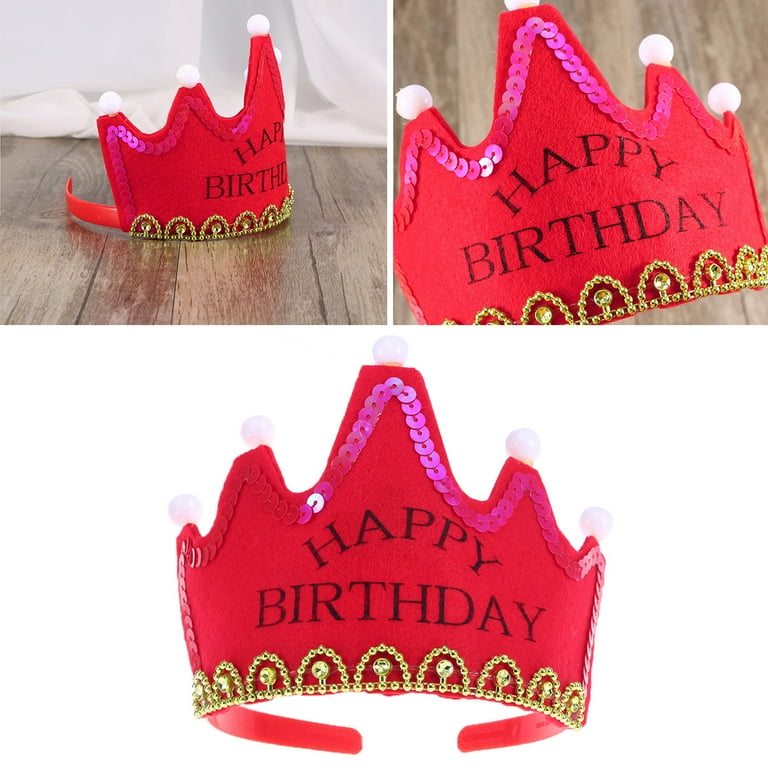 FRCOLOR Kids Birthday Party Hat with LED Light Red NonWoven
