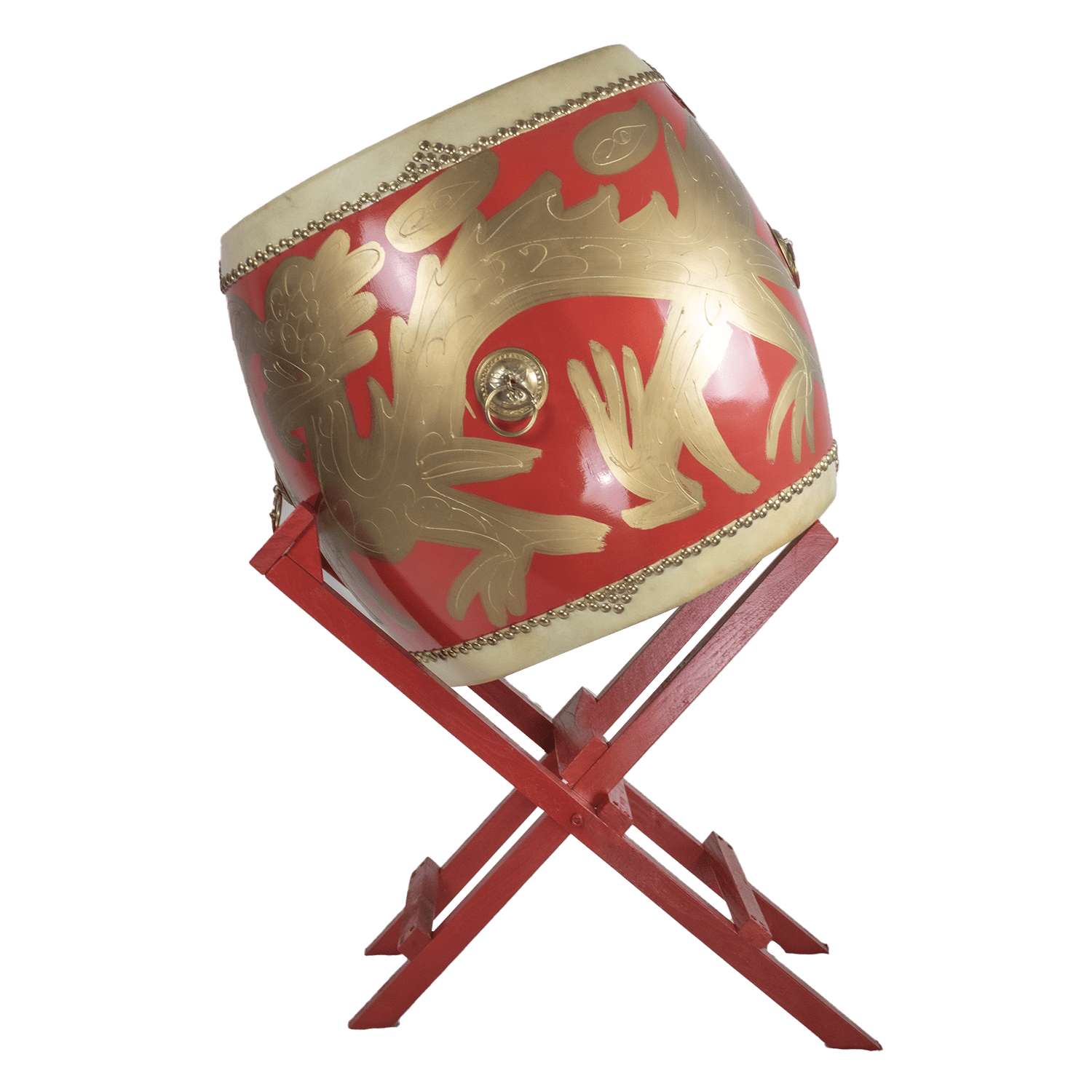 Sawtooth Bruce Dickinson Signature Hand-Painted Golden Dragon Taiko Drum – 24” x 26” Birch Wood with Cowhide Heads, Gold Suspension Rings & Foldable Wooden Riser