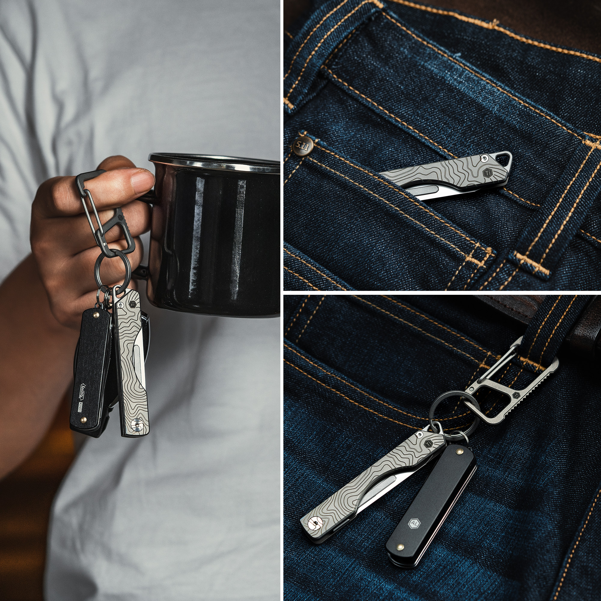 Key Unity KK01 Titanium Folding Knife, Utility EDC Pocket Knife with #24 Replaceable Blade, for Outdoor Hunting, Camping, Fishing, Hiking for Men & Women (Suminagashi Pattern)