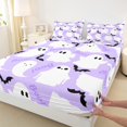 thumbnail image 3 of jejeloiu Halloween Ghost Bat Bed Sheets,Trick Or Treat King Sheets,Purple White Sheet Set For Children,Microfiber Bedroom Decor,4-Piece, 3 of 7