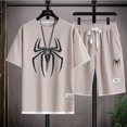 thumbnail image 5 of Conjunto deportivo informal de marca de moda de verano para hombre con pantalones cortos holgados de manga corta y cuello redondo, conjunto de dos piezas con diseño de gofre, conjunto de versión corea, 5 of 5