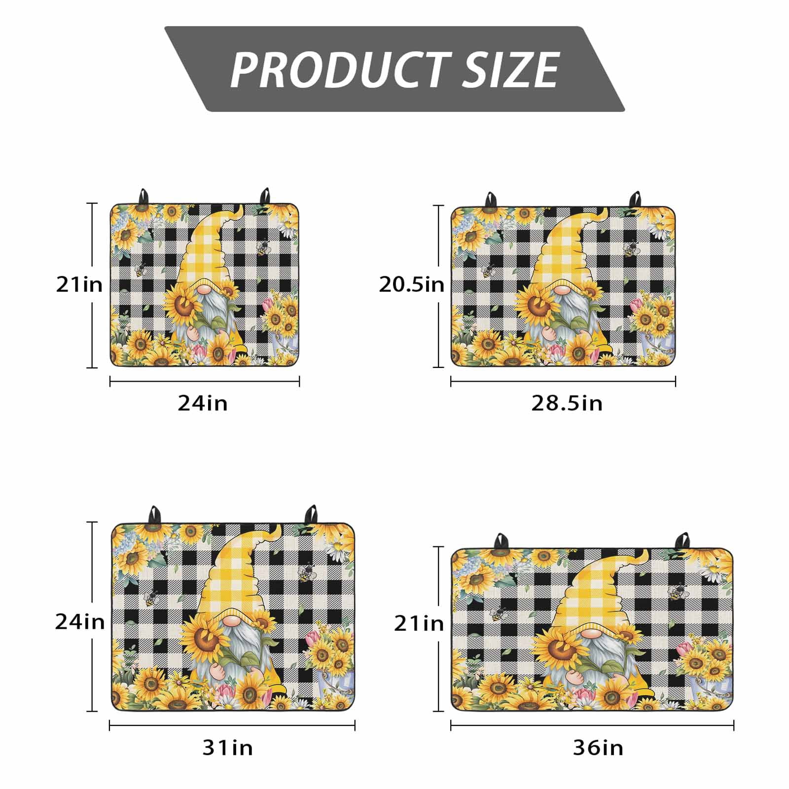 Gnomes Plaid Stove Top Cover for Electric Stove, Heat-proof & Non Slip Glass Top Stove Cover Protector, Yellow Sunflower Farmhouse Bee Black Check Kitchen Flat Cooktop Rubber Mat 31x24 Inches