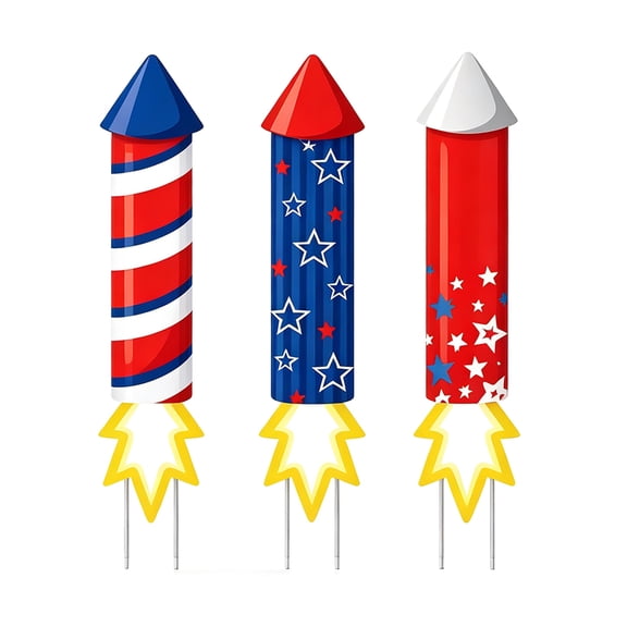 4th of July Decorations,3 Pcs Firework Stakes with Red White Blue Decor for Garden Lawn Party