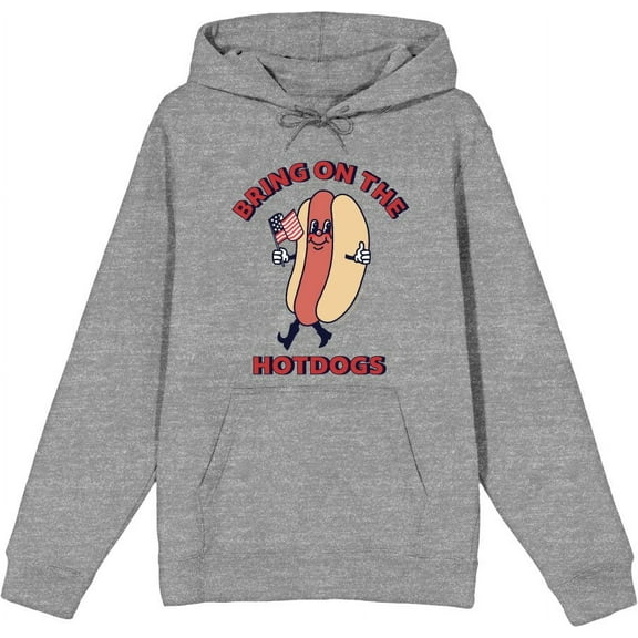 Americana Bring On The Hot Dogs Adult Heather Gray Long Sleeve Hoodie-Medium