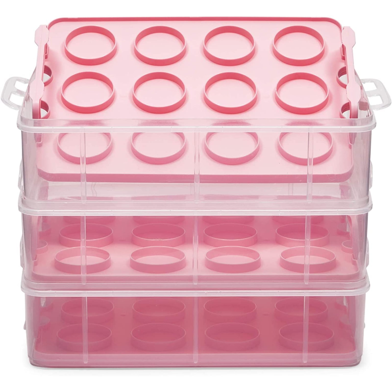 Juvale 3 Tier Cupcake Carrier with Lid and Handle, Holds 36 Cupcakes (Pink, 13.5 x 10.25 x 10.75 in)