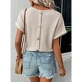 thumbnail image 2 of Womens V Neck Button Back Batwing Sleeve Tee Summer Blouse For Women, 2 of 6