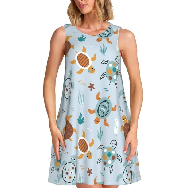 Disketp Sea Turtle para Vestido sin Mangas para Mujeres, Vestidos de Verano para Mujeres, Casual y Holgado para la Playa