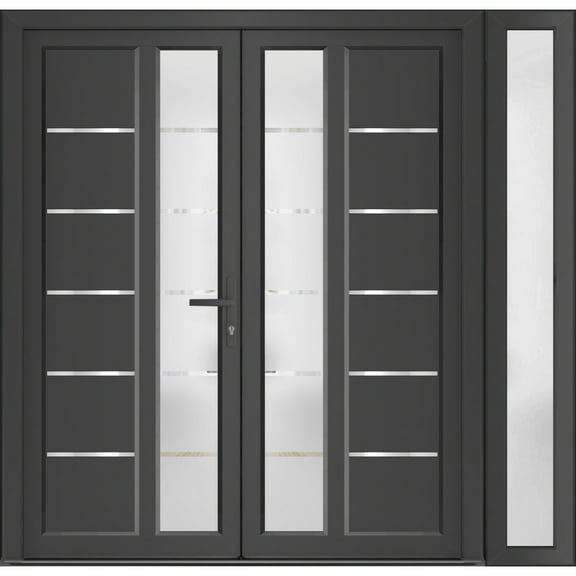 Front Exterior Prehung Metal-Plastic Double Doors / MANUX 8088 Antracite / Sidelite Exterior Window / Office Commercial and Residential Doors Entrance Patio Garage 86 x 80