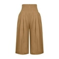 thumbnail image 4 of Fangasis Ladies Capri Pants Solid Color Palazzo Pant High Waist Bottoms Women Baggy Trousers Lounge Summer Brown 3XL, 4 of 7