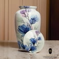 thumbnail image 3 of Ample Cremation Urn-Elegant White Urn with Bluish Floral Finish (Size=11x7 IN), 3 of 5