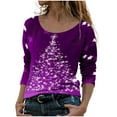 thumbnail image 1 of Blusa de manga larga con cuello redondo y estampado de árbol de Navidad para mujer Pompotops  FGAJ12469, 1 of 5