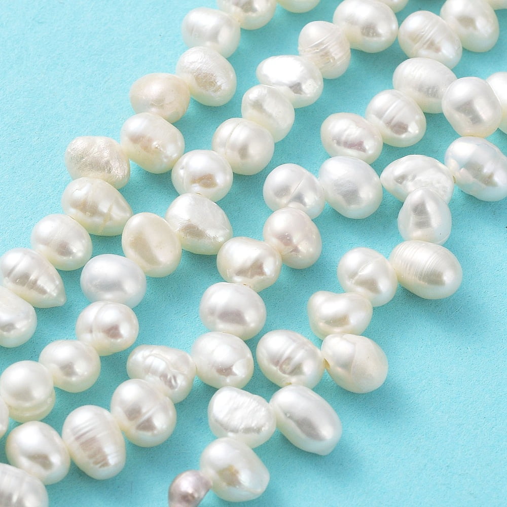 Natural Cultured Freshwater Pearl Beads Strands Rice Seashell Color 6.5~8x5~5.5mm Hole: 0.5mm 72pcs/strand 13.82''(35.1cm)