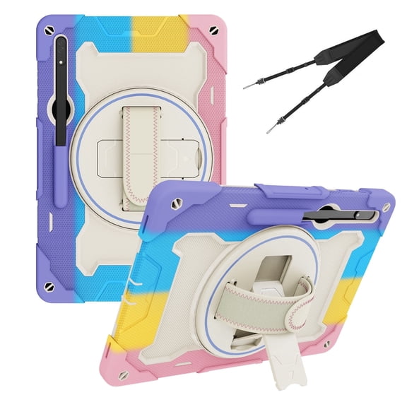 3in1 Rotating Stand Case for Samsung Galaxy Tab S9 Ultra 14.6 inch SM-X910 with Hand/Shoulder Strap, Shockproof Rugged, Pink