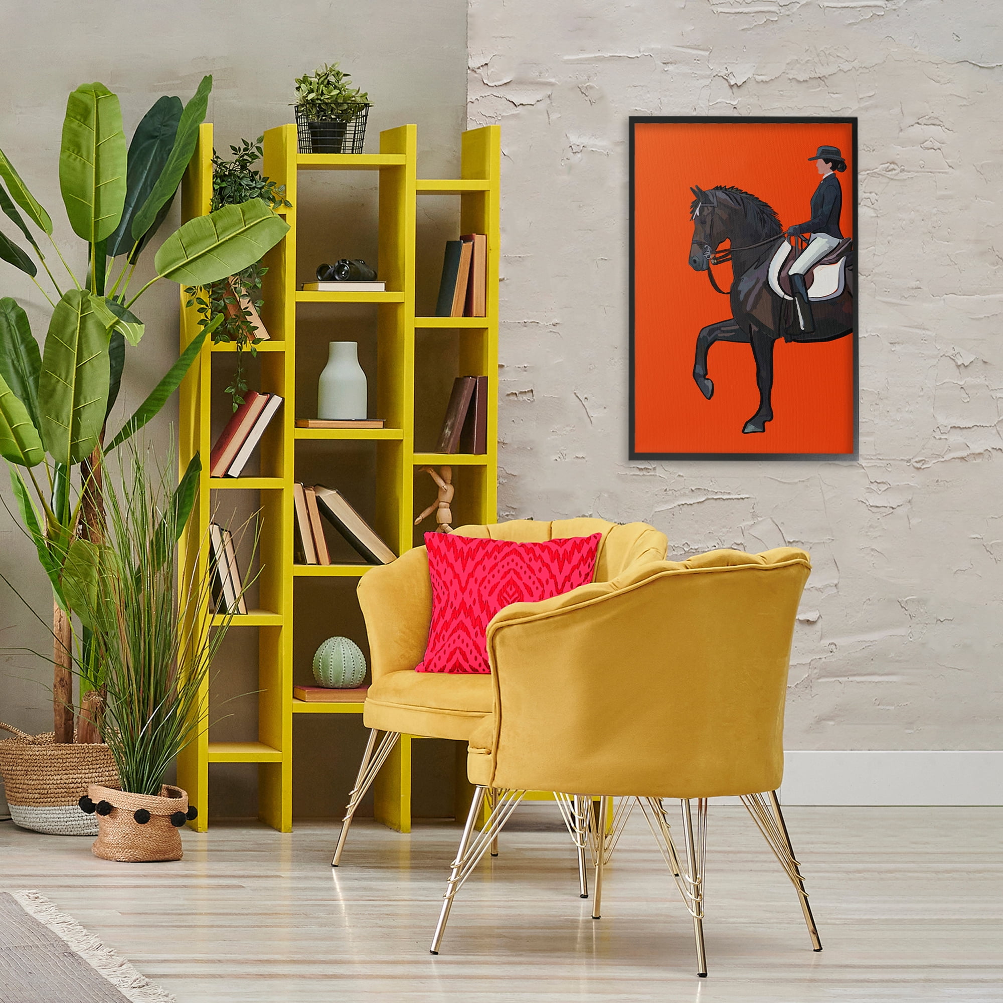 Stupell Industries Jockey & Horse on Orange Sports Painting Black Framed Art Print Wall Art, 20 x 30