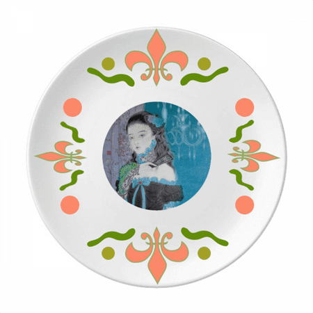 

Blue Classical Girl Chinese Style Watercolor Flower Ceramics Plate Tableware Dinner Dish