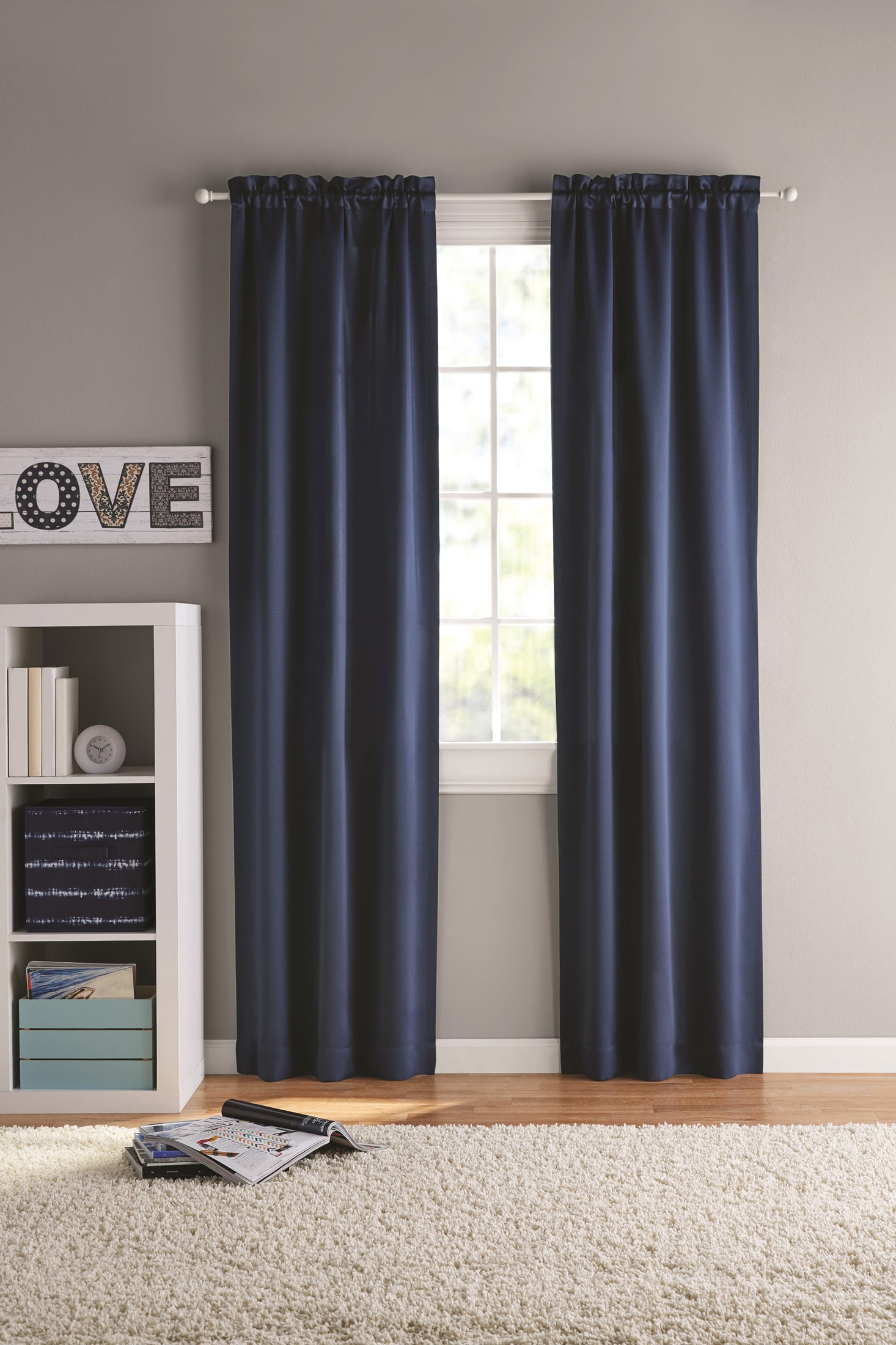Your Zone Solid Blackout Curtain Panel Pair, Set of 2, Blue Cove, 30" W x 95" L