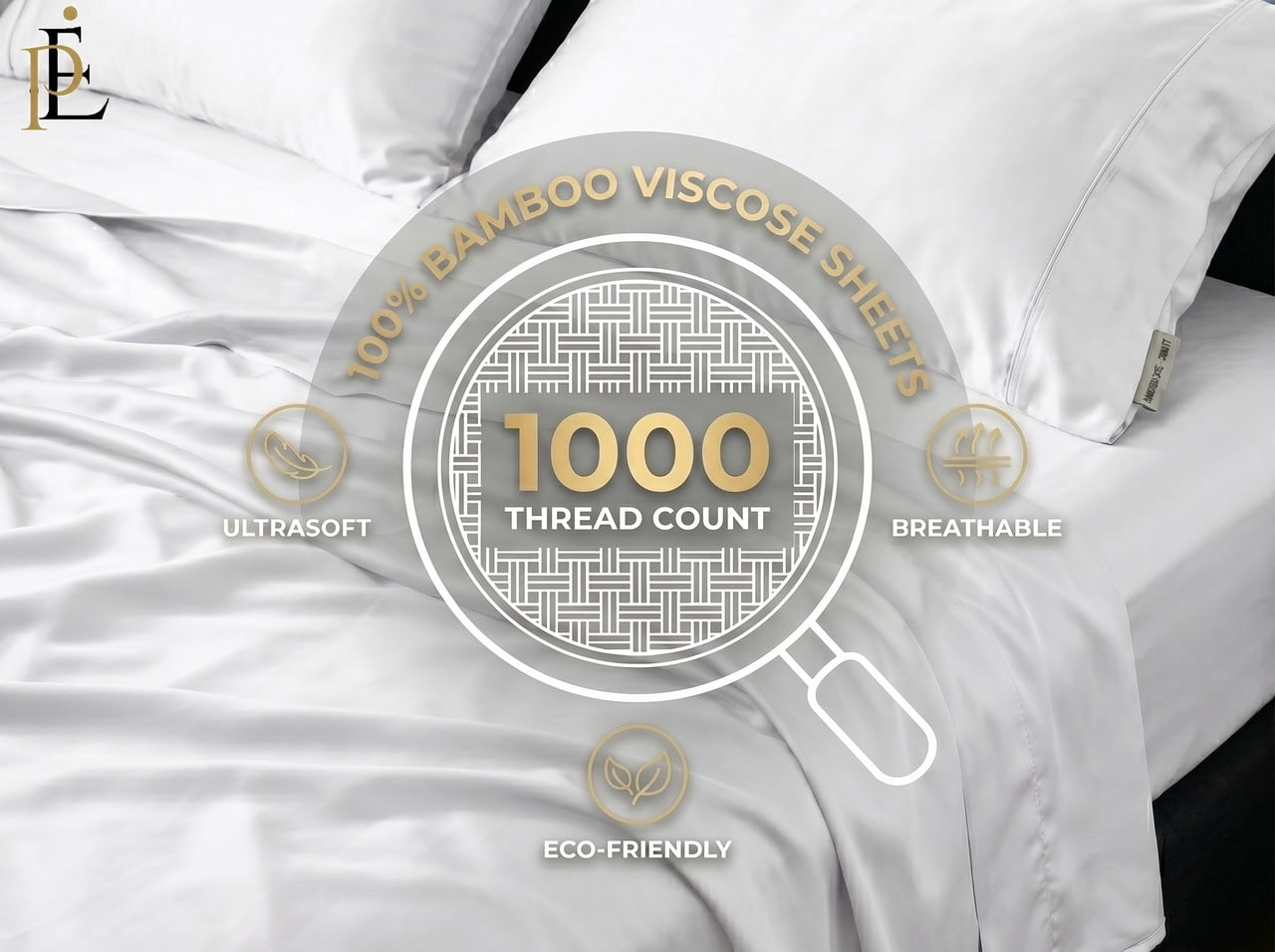 Queen Size 100% Viscose Derived from Bamboo 1000 Thread Count Sheet Set, 10" Deep Pocket - Light Gray