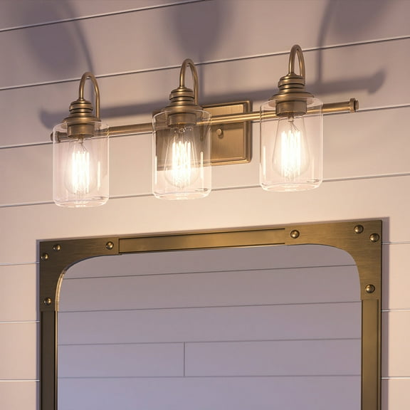 Luxury Vintage Bath Light, 9.875H x 23.375W, with Farmhouse Style, Olde Brass, UHP4067 by Urban Ambiance