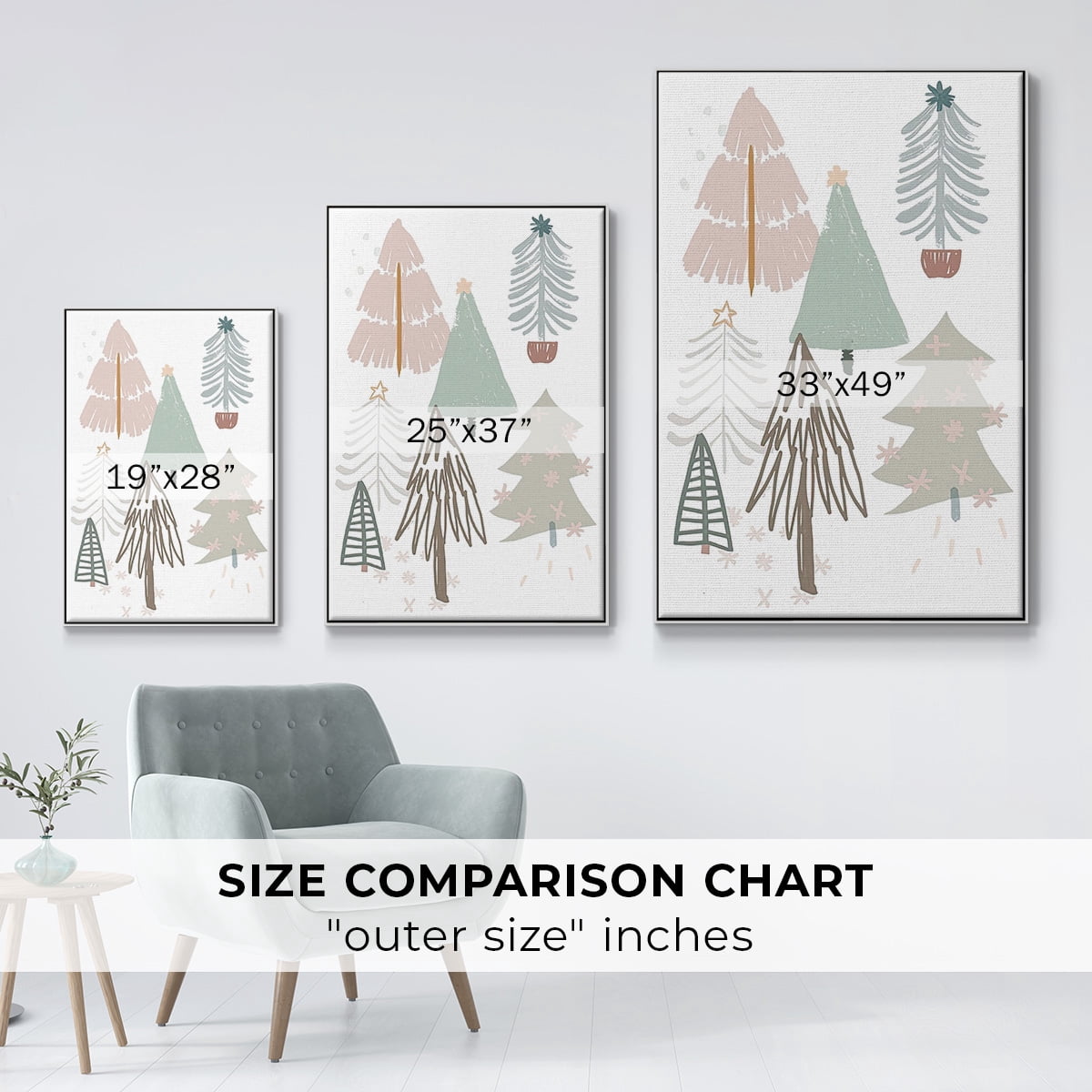 Christmas Tree Sketchbook Collection B - Framed Gallery Wrapped Holiday Canvas - 27 x 41 - White Frame