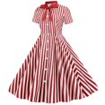 thumbnail image 1 of Mujeres Vintage Rayas Botón Swing Skater Vestido Cóctel Elegante 1950s 60s Rockabilly Hepburn Vestidos ZefeiWu 1327533556309, 1 of 1