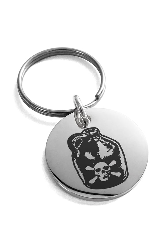 Stainless Steel Pirate Skull Crossbones Rum Engraved Small Medallion Circle Charm Keychain Keyring