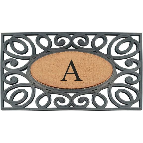 A1HC Elegant Circles Rubber and Coir Mat for Outdoor Entrance Heavy Duty Monogrammed Doormat Black/Beige 23x38