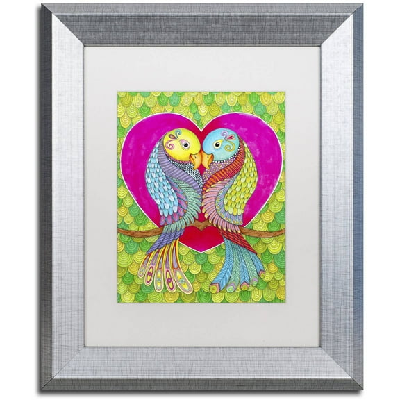 Trademark Fine Art "Lovebirds in Colour" Canvas Art by Hello Angel, White Matte, Silver Frame