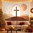 thumbnail image 3 of Boho Sunset Hills with Latin Cross Atop Gently, Serene Boho for Boho Decor Lovers, Desert Sunset Wall Art, Graduation Gift, Tapestry Wall Hanging for Bedroom, Living Room and Dorm, 3 of 7