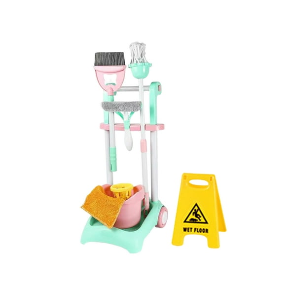 Juego de limpieza para , escoba de lujo, carrito de juguete de simución, juego de barredora para juegos de Navidad, preescor Sunnimix Juego de limpieza para niños