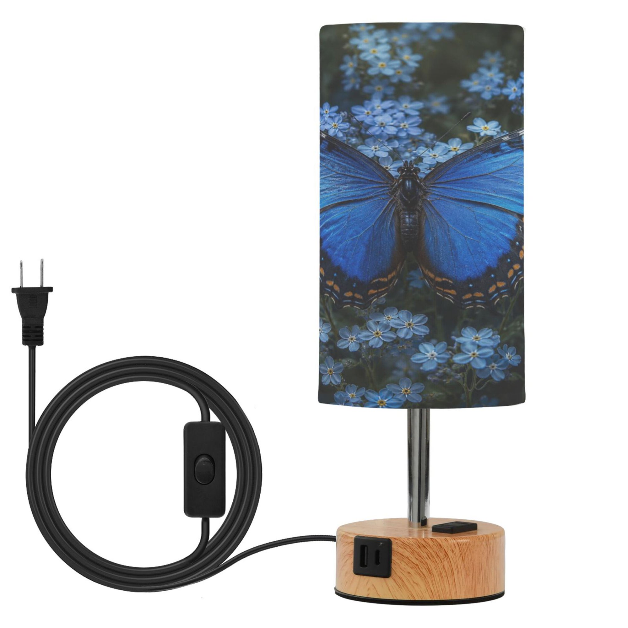Touch Control Table Lamp with LED Bulb Bedside Lamp for Bedroom Living Room Blue Morpho Butterfly