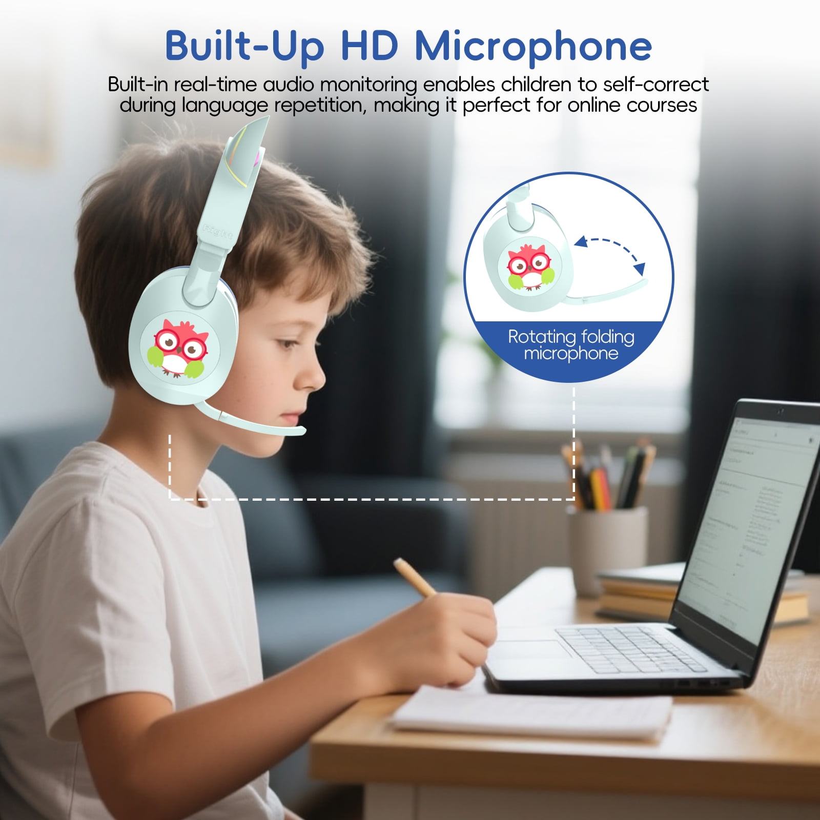 LOBKIN Kids Bluetooth Headphones,Lightweight Wireless Headphones for Kids,85dB Volume Limited,Foldable,35 Hours Playtime,Bluetooth 5.4, Over-Ear Toddler Headsets with Built-in Mic,Blue