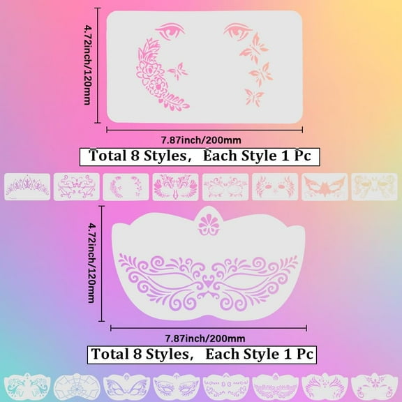 16Pcs Carnival Face Paint Stencils Plastic Washable Reusable Facial Makeup Body Painting Templates Drawing Temporary Tattoos Stencil for Holiday Party Home Wall Art Painting Craft