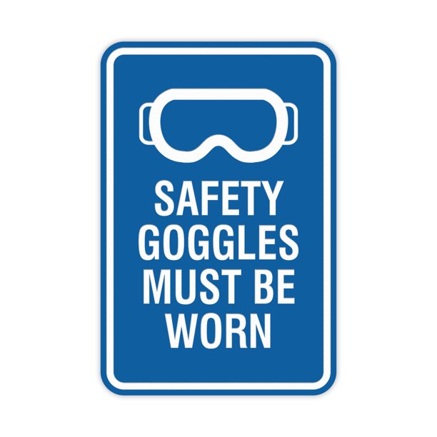 Signs ByLITA Portrait Round Safety goggles must be worn Sign (Blue