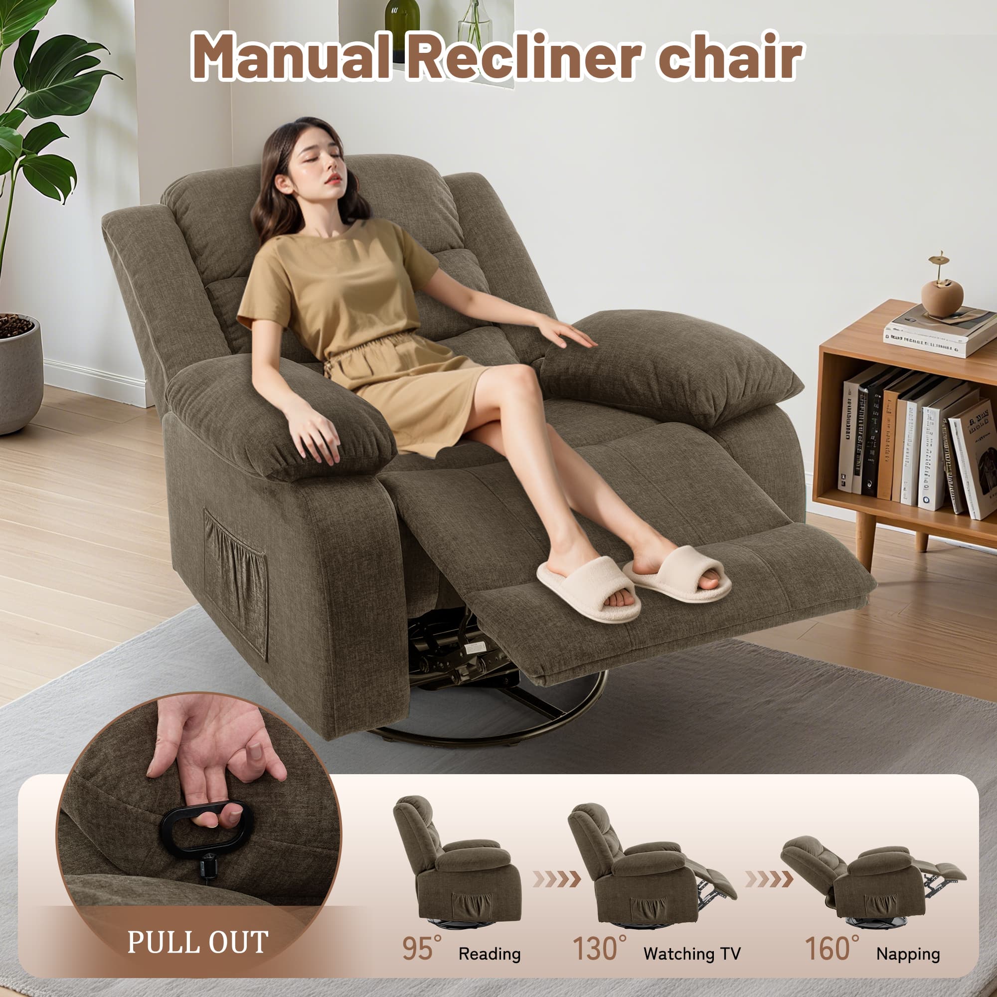 Korser Oversized Swivel Rocker Recliner Chair with Massage and Heating for Living Room,Brown