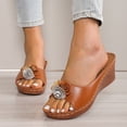 thumbnail image 4 of Modisza Flower Leather Wedges Sandals for Women Open Toe Low Wedges Slides Summer Outdoor Walking Dress Sandal Shoes Brown Size 9.5, 4 of 6
