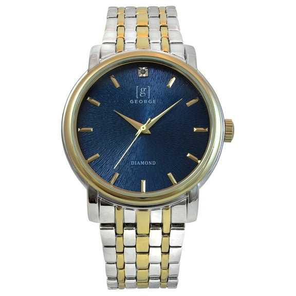 George Men's 41mm Two Tone Gold Genuine Diamond Bracelet Watch