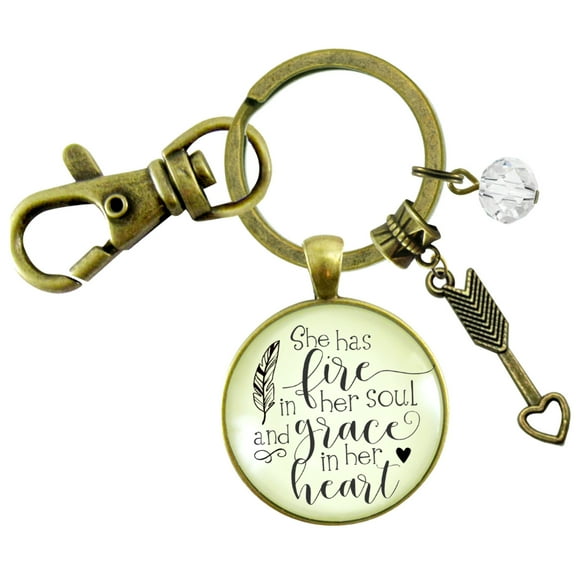 She Has Fire In Her Soul Keychain Gutsy Goodness Grace In Heart Boho Handmade Bronze Metal Adult Female Jewelry Arrow Chaem