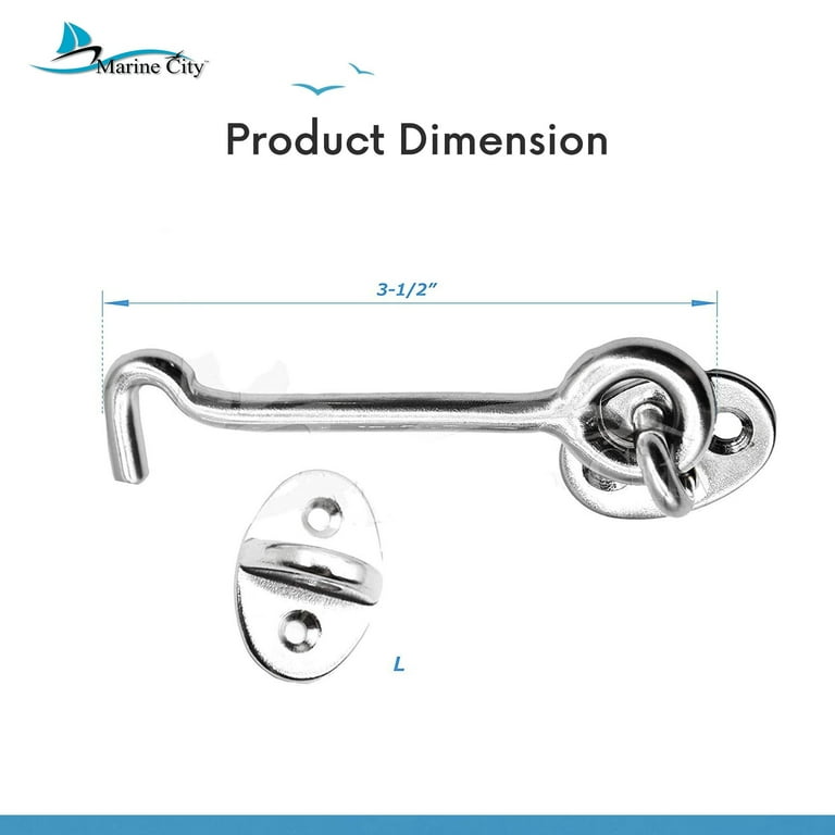 Marine City 316 Stainless Steel Cabin Hook and Eye Latch/Catch 3-1/2 inches  