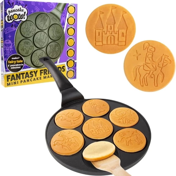 CucinaPro Fantasy Friends Mini Pancake Pan - Nonstick Griddle for Breakfast Magic, Featuring a Princess Castle & More, 7 Unique Flapjacks