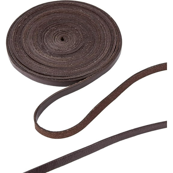 5.5Yds 8mm Flat Genuine Leather Cord Natural Leather String Lace Strips Full Grain Cowhide Braiding String Roll for Jewelry Making DIY Craft Bracelets Belts Keychains(Dark Brown) Coconut Brown