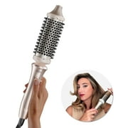 TYMO STYLUX Thermal Brush, 3-in-1 Heated Round Brush for Blowouts, Straightening & Curling, 1.7-inch Ceramic Barrel, Dual Voltage, Gold