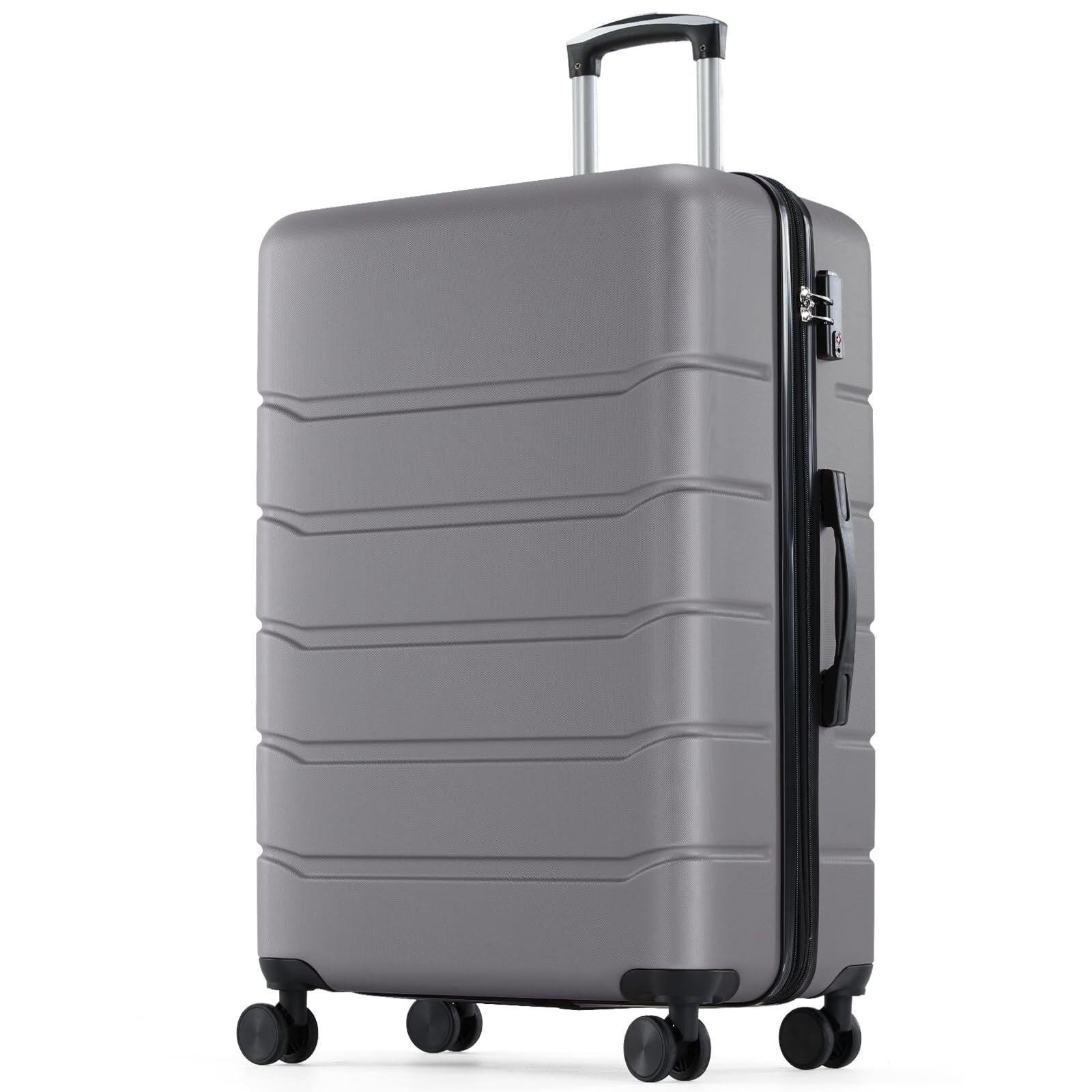 Kelno Large Checked Luggage with Spinner Wheels ABS Hard Shell Suitcase Expandable Rolling Luggage with TSA Lock, Dark Gray