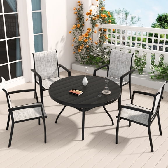Miekor Furniture 5 Pieces Patio Dining Set, Patio Furniture Set of 4 Patio Stackable Dining Chairs and 40.6" Outdoor Metal Round Table MK0657