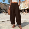 thumbnail image 2 of Zjunqe Women's Cotton Linen Palazzo Barrel Pants High Waist Linen Lantern Pants High Waisted Balloon Pants Summer Casual Loose Beach Boho Wide Leg Baggy Cropped Trousers with Pockets Brown Xl, 2 of 8