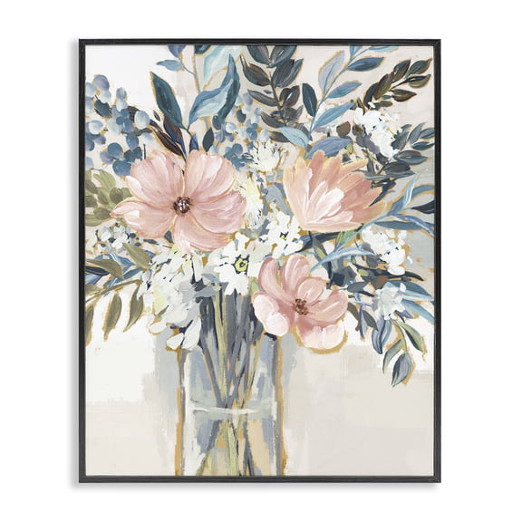 Stupell Industries Shabby Chic Beautiful Blue Pink Flower Bouquet Delicate Blossoms Black Framed Giclee Art, 11 x 14, by Nina Blue