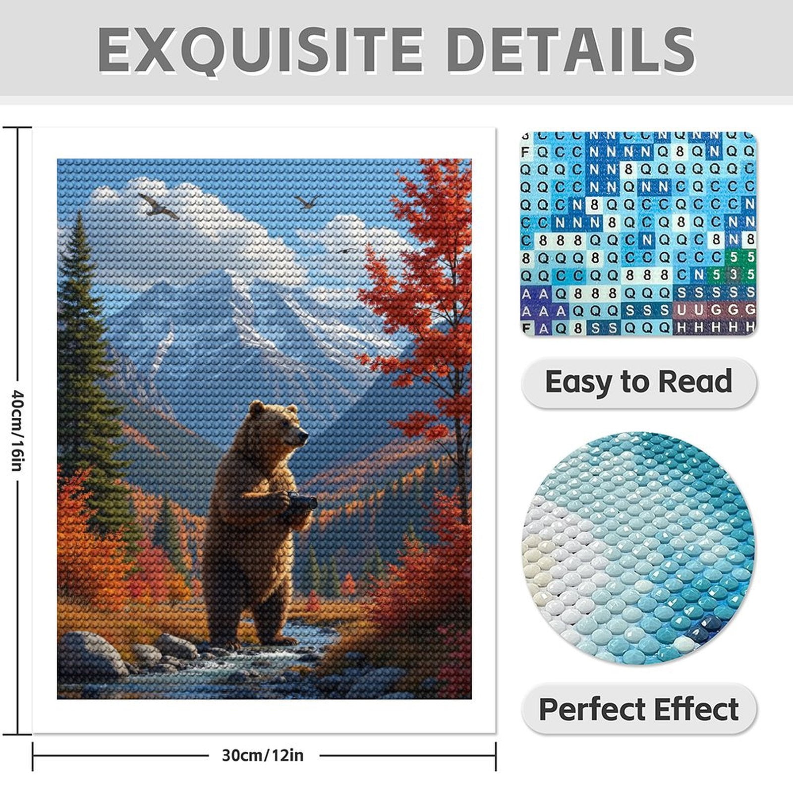 Diamond Art Kit for Adults, Bear Photographer Scenic Autumn Mountain Diamond Painting for Adults Beginners, 5D DIY Diamond Art Painting Kits, Colorful Diamond Painting Craft for Home Decor 12x16