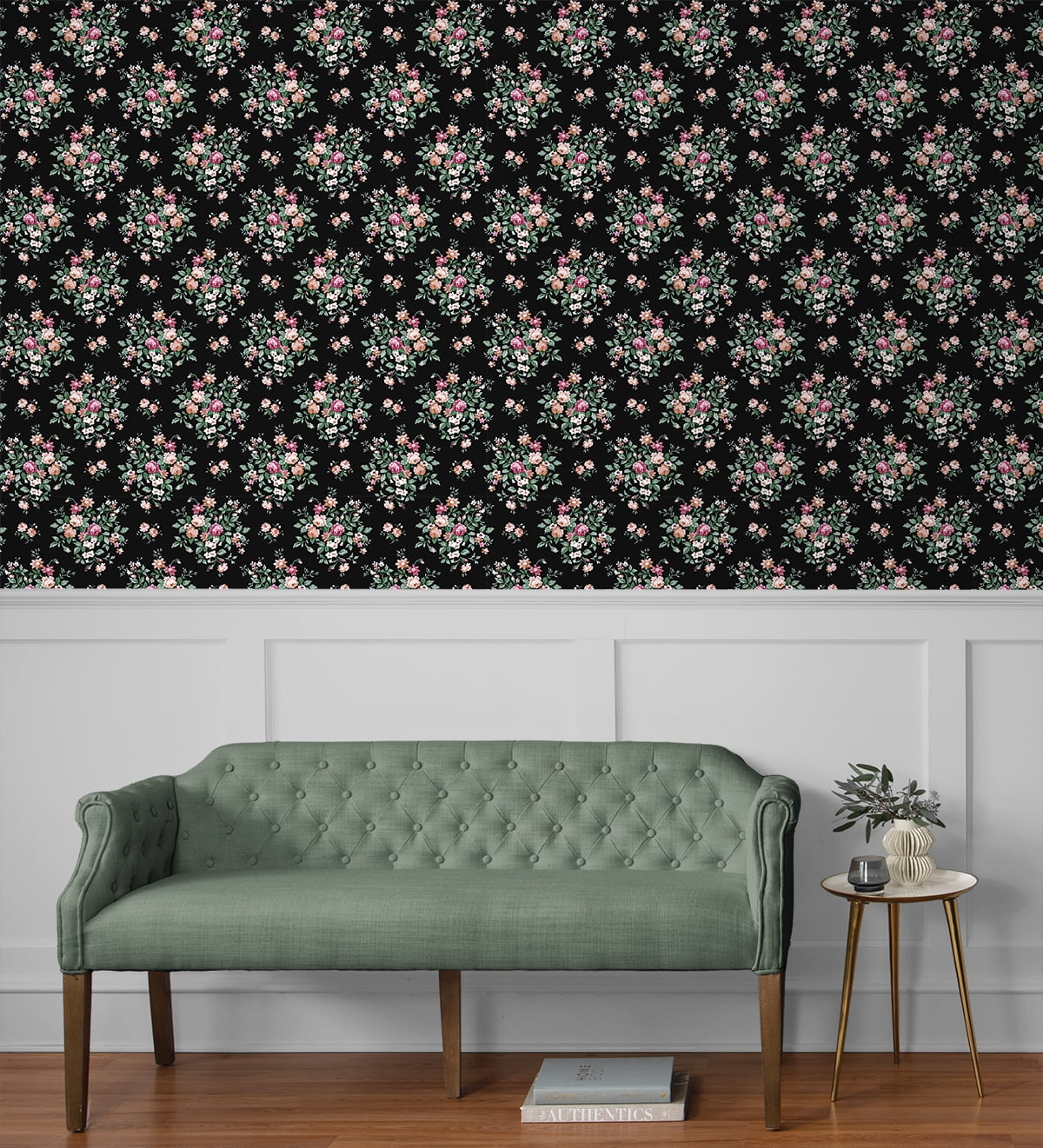 NextWall  Floral Bunches Peel and Stick Wallpaper 20.5 in. W x 18 ft. L - Ebony